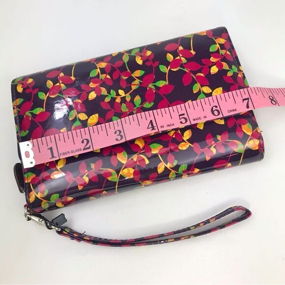 Mundi Burgundy Leaf Pattern Zip Safe Keeper Theft Protect Flap Wristlet Wallet - Picture 6 of 16
